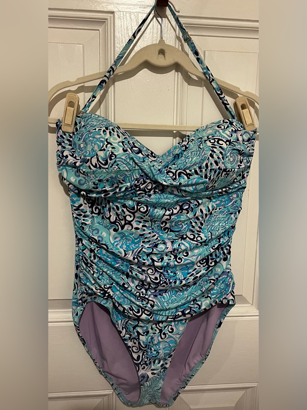 Lilly Pulitzer Flamenco One-Piece Swimsuit in Light Aqua Spritz Sz 14 Beach - Picture 3 of 15